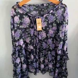 Sheer long sleeved ruffle blouse